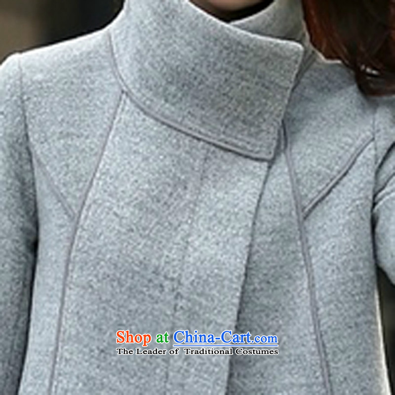 The 2015 autumn and winter cooked New Women Korean leisure pure color minimalist wild collar loose fit in long hair?? jacket coat gross female Gray L, cooked (skilled clink) , , , shopping on the Internet