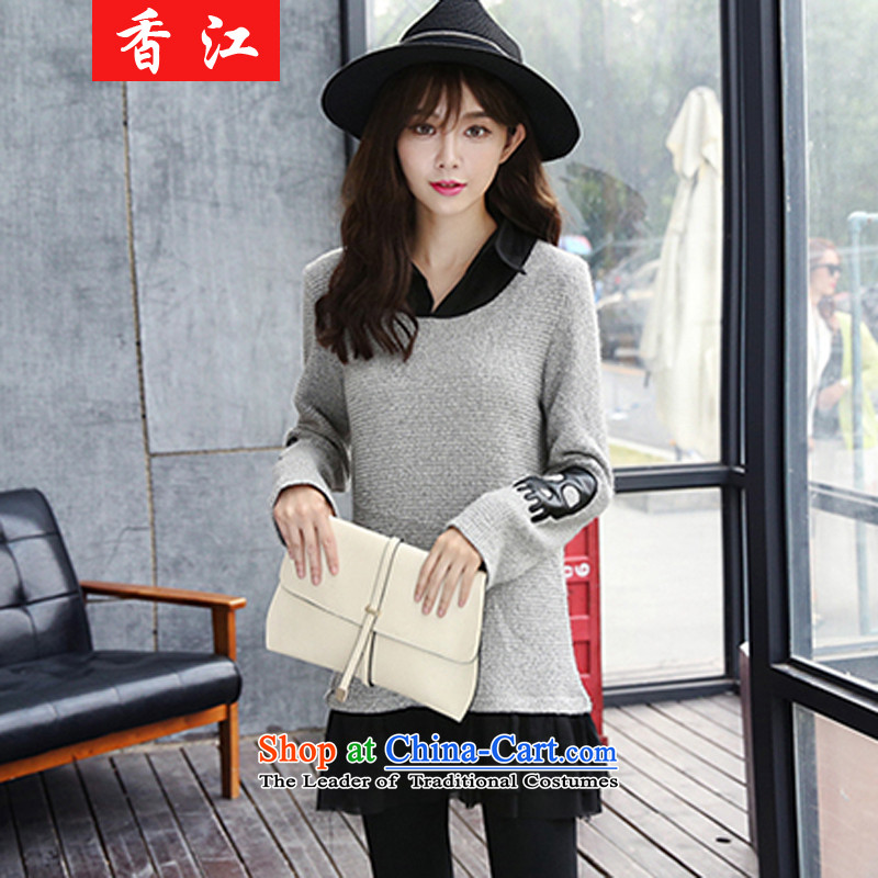 Xiang Jiang thick sister 2015 autumn, the major new code women wear thin knitted shirts graphics thick winter clothing in mm long long-sleeved leave two garment 522.3 picture color large code 2XL