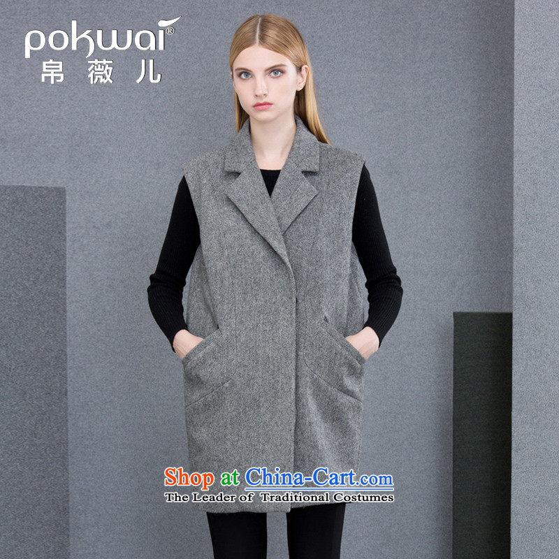 The Hon Audrey Eu Yuet-yung 2015 9POKWAI_ autumn and winter original design of Europe and the dark green short gray overcoat gross??M