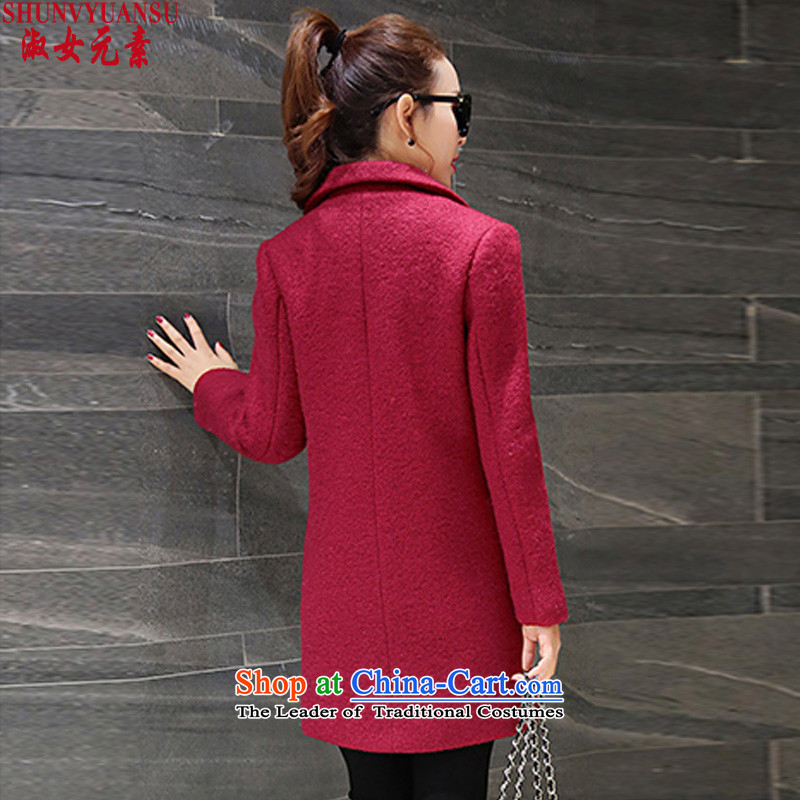 Lady element 2015 autumn and winter in New Long Hair Girl Korean jacket?   Graphics thin leisure long-sleeved wild wool a wool coat larger female thick red wine , L, lady elements (shunvyuansu) , , , shopping on the Internet