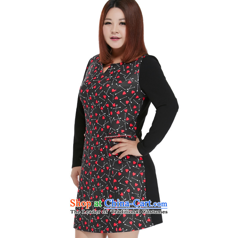 Msshe xl women 2015 new autumn and winter Fat MM stitching knocked long-sleeved leave Pocket dresses 10395 On-Board black safflower 3XL, Susan Carroll, the poetry Yee (MSSHE),,, shopping on the Internet