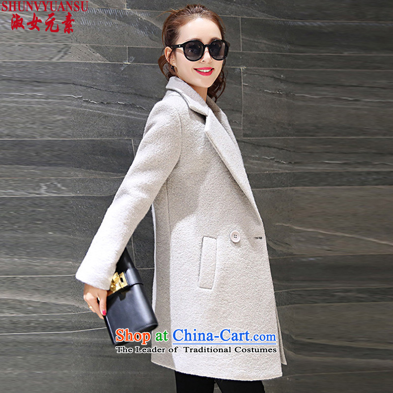 Lady element 2015 autumn and winter in New Long Hair Girl Korean jacket?   Graphics thin stylish temperament leisure lapel a wool coat larger female red    , L, lady elements (shunvyuansu) , , , shopping on the Internet