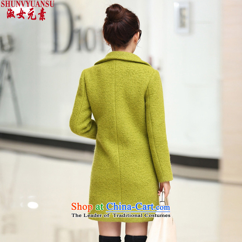 Lady element 2015 autumn and winter in New Long Hair Girl Korean jacket?   Graphics thin stylish temperament leisure lapel a wool coat larger female red    , L, lady elements (shunvyuansu) , , , shopping on the Internet