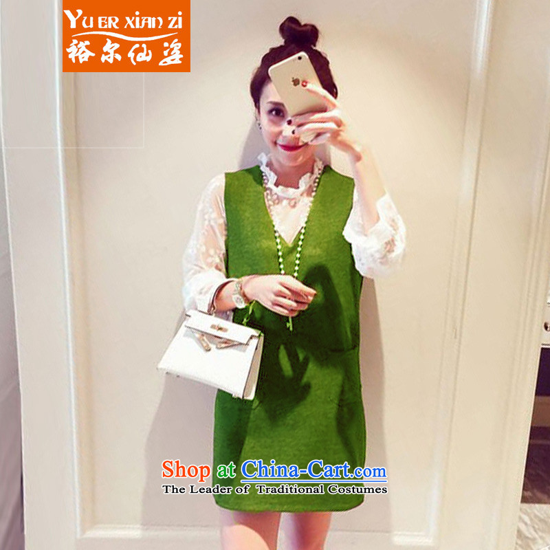 Yu's sin for autumn and winter to xl women's dresses female thick Korean mm long-sleeved shirt shirts, forming the Sau San + a vest skirt two Kit 362 Army Green?3XL?145-165 recommends that you Jin