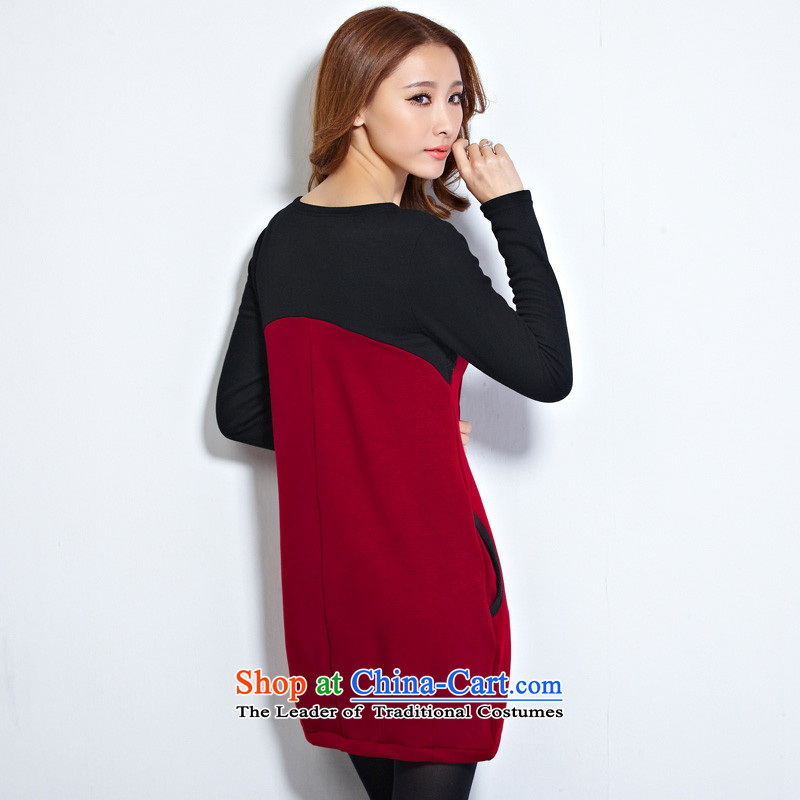 Morning to 2015 autumn and winter new Korean version of large numbers of ladies wear skirt the lint-free thick Sau San video lace thin stitching skirt wear long-sleeved skirt wine red 135-150 recommended), Jin 2XL( morning to , , , shopping on the Internet
