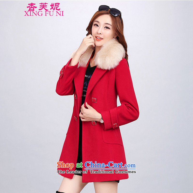 All New 2015 Daphne female autumn and winter coats in gross? long hair? coats of Sau San commuter long-sleeved sweater female redXXL
