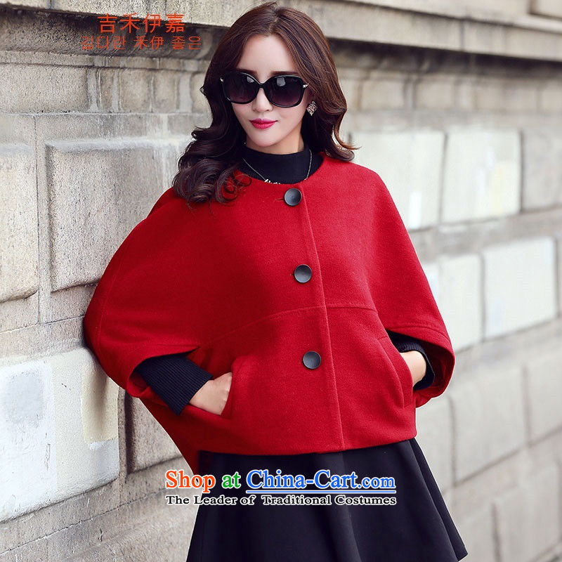 Gil Wo Ika autumn and winter bat sleeves cocoon-liberal wool short of what the Wind Jacket female incense funnels Fung a cashmere overcoat Sleek and versatile large red collar , L, Gil reel gross ika shopping on the Internet has been pressed.