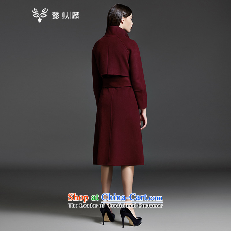 Headquarters or Chu-sided flannel woolen coat female 2015 autumn and winter wine red new ultra long hair so Sau San jacket wine red M or headquarters has been pressed Chu shopping on the Internet