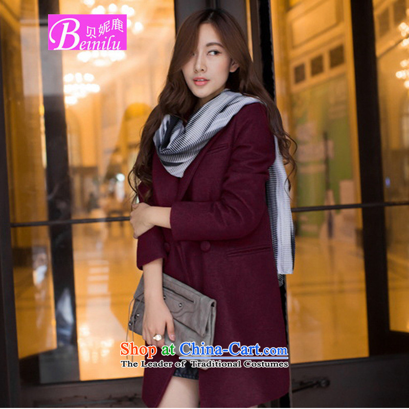 Connie Deer 2015 Autumn Addis Ababa with the new Korean Fleece Jacket is Long Hair Girl autumn and winter OL temperament Sau San cashmere a wool coat wine red plus cotton 2XL, Addis Ababa beinilu deer (NI) , , , shopping on the Internet