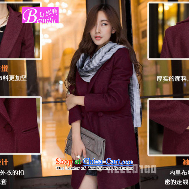 Connie Deer 2015 Autumn Addis Ababa with the new Korean Fleece Jacket is Long Hair Girl autumn and winter OL temperament Sau San cashmere a wool coat wine red plus cotton 2XL, Addis Ababa beinilu deer (NI) , , , shopping on the Internet