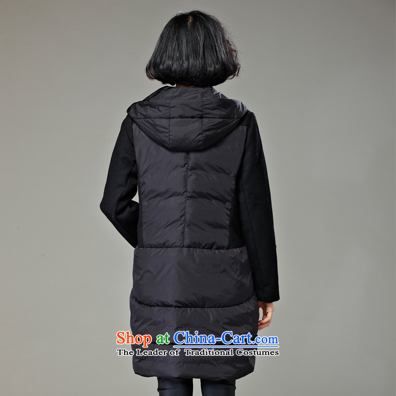 Curry murmured cotton coat larger female autumn and winter new increase to a thin black XXXXL, graphics lady murmured , , , shopping on the Internet