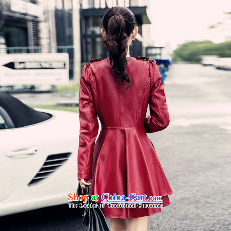 Morning to 2015 autumn and winter new to xl female fur overcoat single row detained windbreaker. long thin leather jacket Sau San video dark red jacket 2XL recommendations 130-140, morning to , , , shopping on the Internet