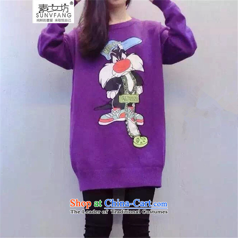 Motome square thick sister larger sweater new) Autumn 2015 MM thick long-sleeved stamp cartoon in long Sweater Knit-5798 Black 5XL 180-215 recommended weight, Motome Fong (SUNVFANG) , , , shopping on the Internet