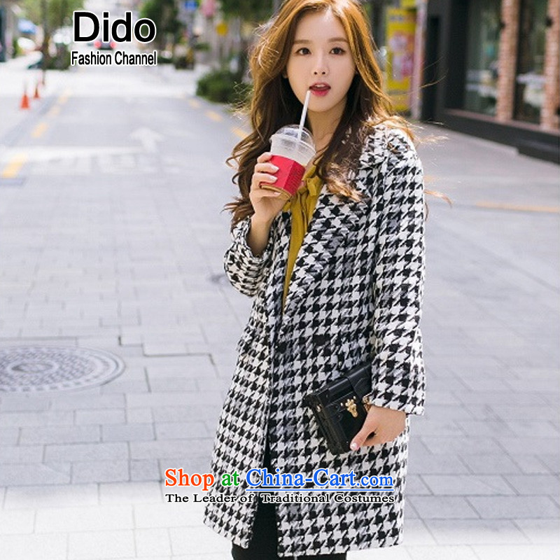 Dido New Korea 2015 winter edition chidori grid gross? female jacket coat in long large leisure suit Sau San a thick Ms. wool black and white S,dido channel,,, fashion shopping on the Internet