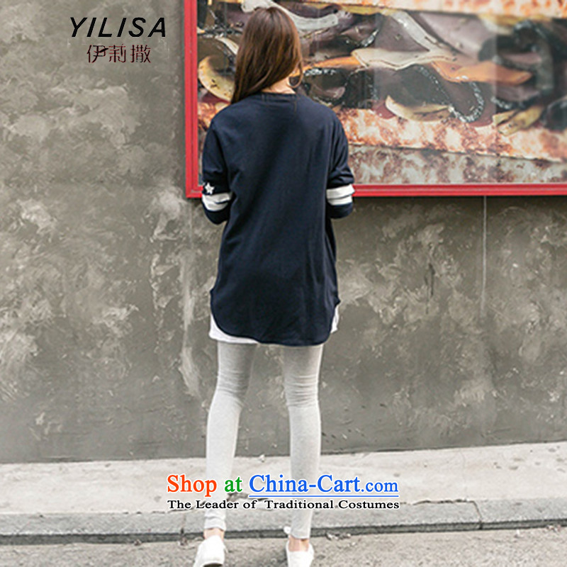 Elizabeth to sub-XL T-shirts, forming a trouser press kit Korean loose video thin 200 MM thick and long catty campaign sweater two kits K358 navy + Light gray trousers XL, Elizabeth (YILISA sub-shopping on the Internet has been pressed.)