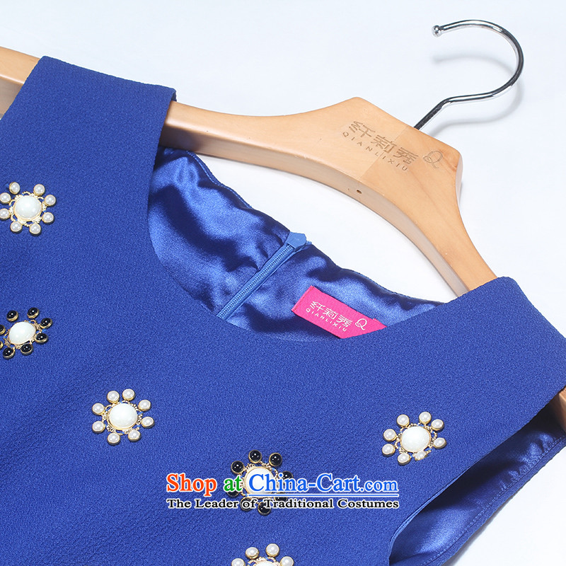 The former Yugoslavia Li Sau 2015 autumn large new mount female stapled pearl embroidery sleeveless Sau San video thin vest dresses 0302 Blue XL, slim-li , , , shopping on the Internet