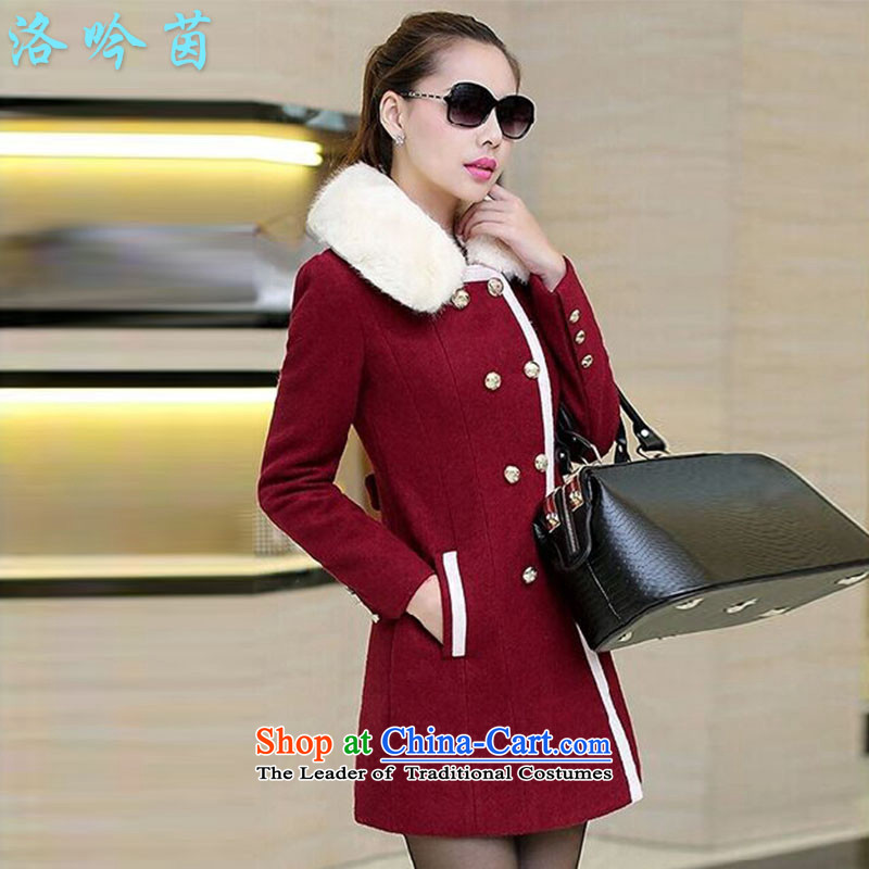 The Athena Chu 2015 winter clothing to recite the new Korean women's wild? long clothes. Much of the Sau San Mao jacket coat female Q050? maroon , L4 Ginyu Athena , , , shopping on the Internet