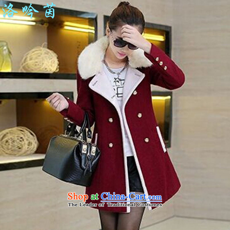 The Athena Chu 2015 winter clothing to recite the new Korean women's wild? long clothes. Much of the Sau San Mao jacket coat female Q050? maroon , L4 Ginyu Athena , , , shopping on the Internet