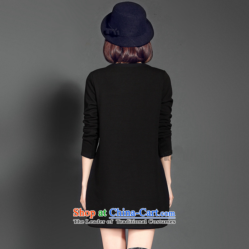 To increase the number missdonut female autumn and winter plus lint-free thick dresses in Korean long thick sister mma field skirt long-sleeved black women's dress code 4xl,missdonut,,, shopping on the Internet