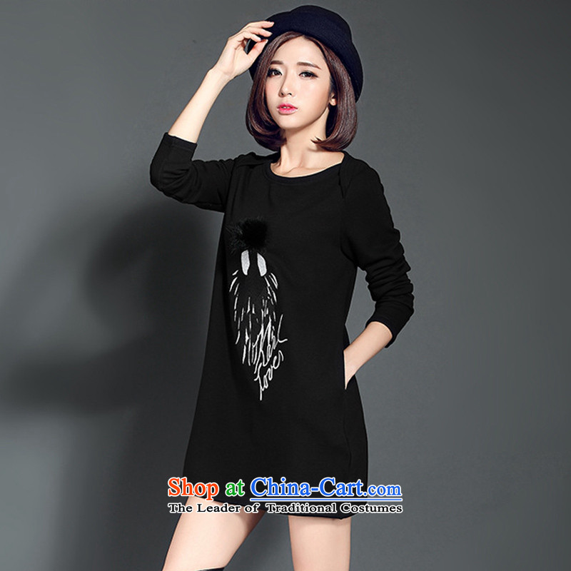To increase the number missdonut female autumn and winter plus lint-free thick dresses in Korean long thick sister mma field skirt long-sleeved black women's dress code 4xl,missdonut,,, shopping on the Internet