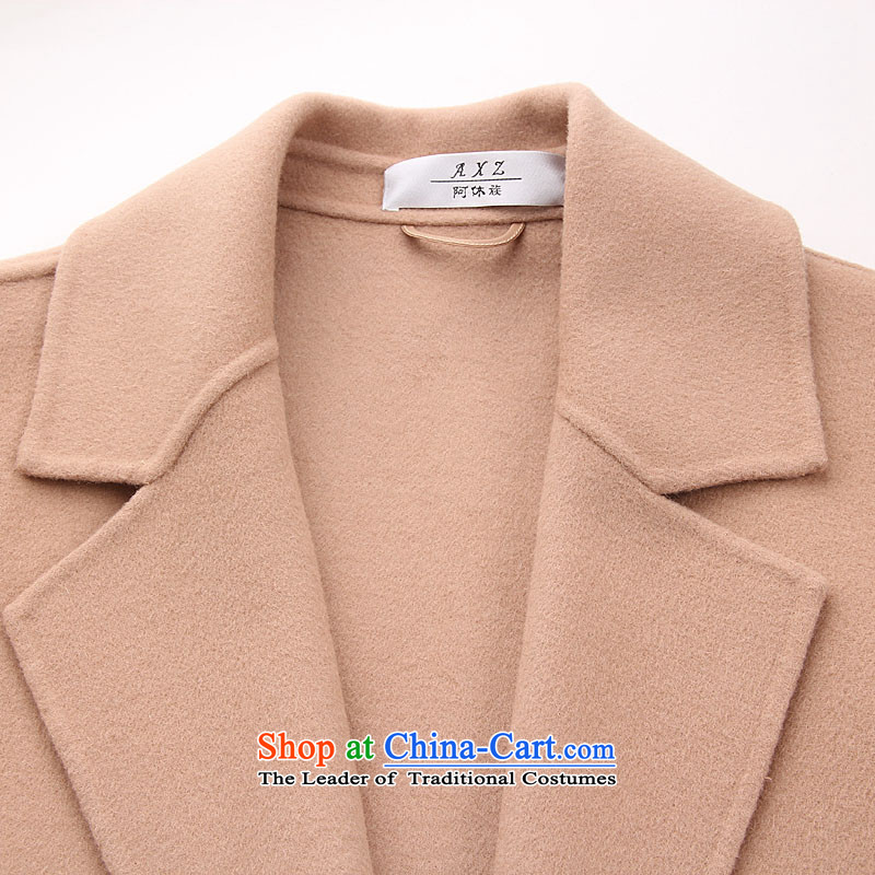 A new ethnic Houston autumn and winter light luxury elegant luxury video thin tether classic reverse collar in long cashmere wind jacket wool coat B) is cyan , L, a Serb A Houston XIU ZU) , , , shopping on the Internet