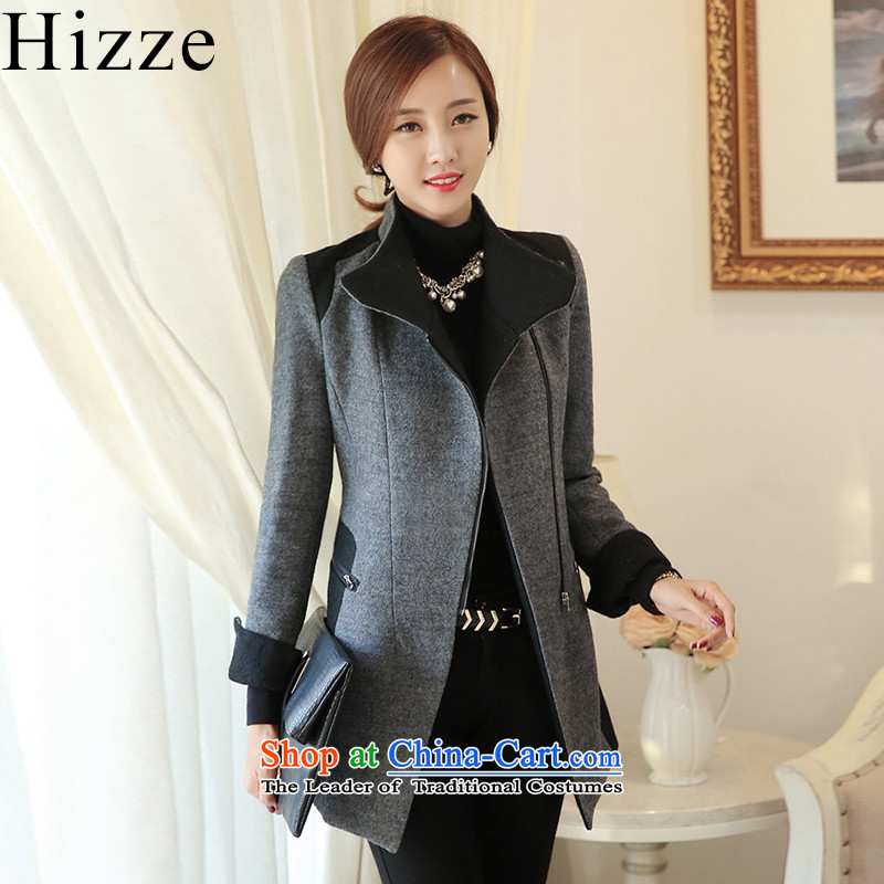 Gross? female jacket hizze 2015 Fall_Winter Collections new Korean women's leisure gray stitching in Sau San long a wool coat coat 7759M Gray