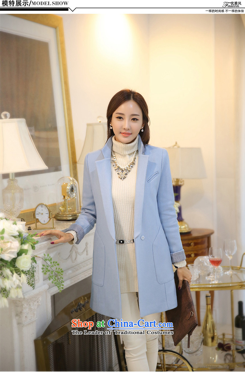  Gross? female jacket hizze 2015 winter clothing new women's Commute lapel of Sau San skyblue fashion, long a wool coat Korean color pictures for the three months M picture, prices, brand platters! The elections are supplied in the national character of distribution, so action, buy now enjoy more preferential! As soon as possible.