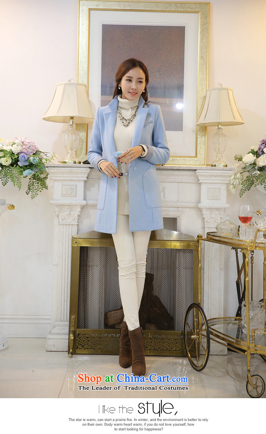  Gross? female jacket hizze 2015 winter clothing new women's Commute lapel of Sau San skyblue fashion, long a wool coat Korean color pictures for the three months M picture, prices, brand platters! The elections are supplied in the national character of distribution, so action, buy now enjoy more preferential! As soon as possible.
