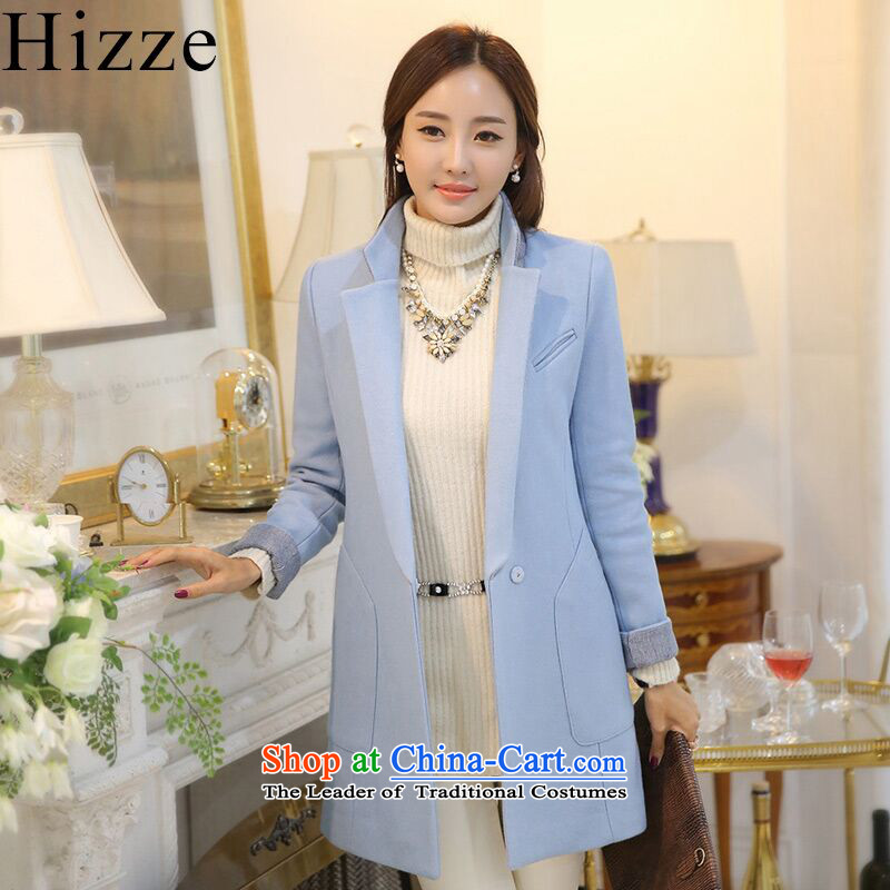 ?Gross? female jacket hizze 2015 winter clothing new women's Commute lapel of Sau San skyblue fashion, long a wool coat Korean color pictures for the three months?M