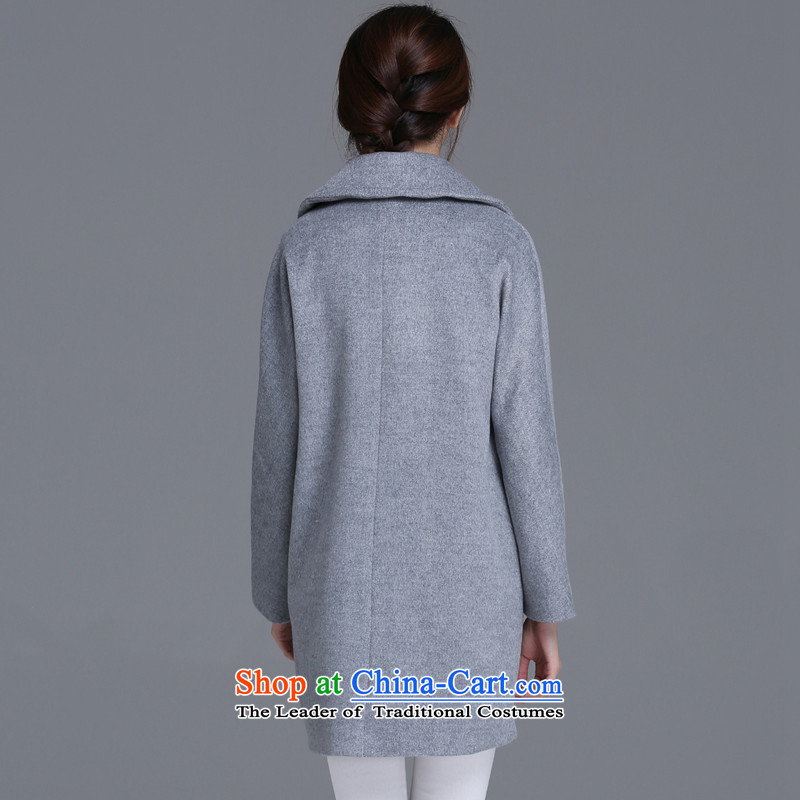 Asen figure  2015 Fall/Winter Collections new Korean women's temperament plain color large roll collar cocoon-thick hair a wool coat jacket girl with pocket gray M arsenal figure (ASENTU) , , , shopping on the Internet