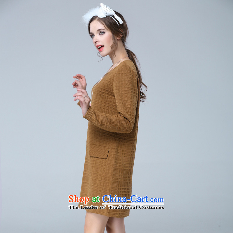 Rui Mei to to increase women's code for the new Europe and the 2015 autumn) thick mm Sau San video round-neck collar long-sleeved forming the thin dresses N1630 3XL, yellow earth-mei RIUMILVE rui) , , , shopping on the Internet