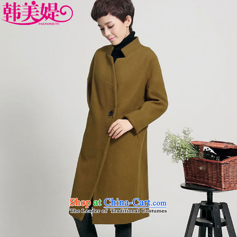 The Korea-U.S. customers new coats female 2015 gross? Korean long loose coat M047 gross? yellow and brownM