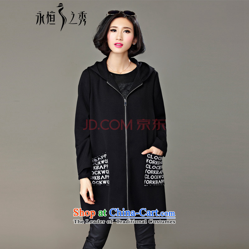 The Eternal Soo-XL female jackets winter 2015 new products thick mm sister Korean Cardigan sweater new expertise in the medium to longer term loose video thin black jacket Ms._?4XL