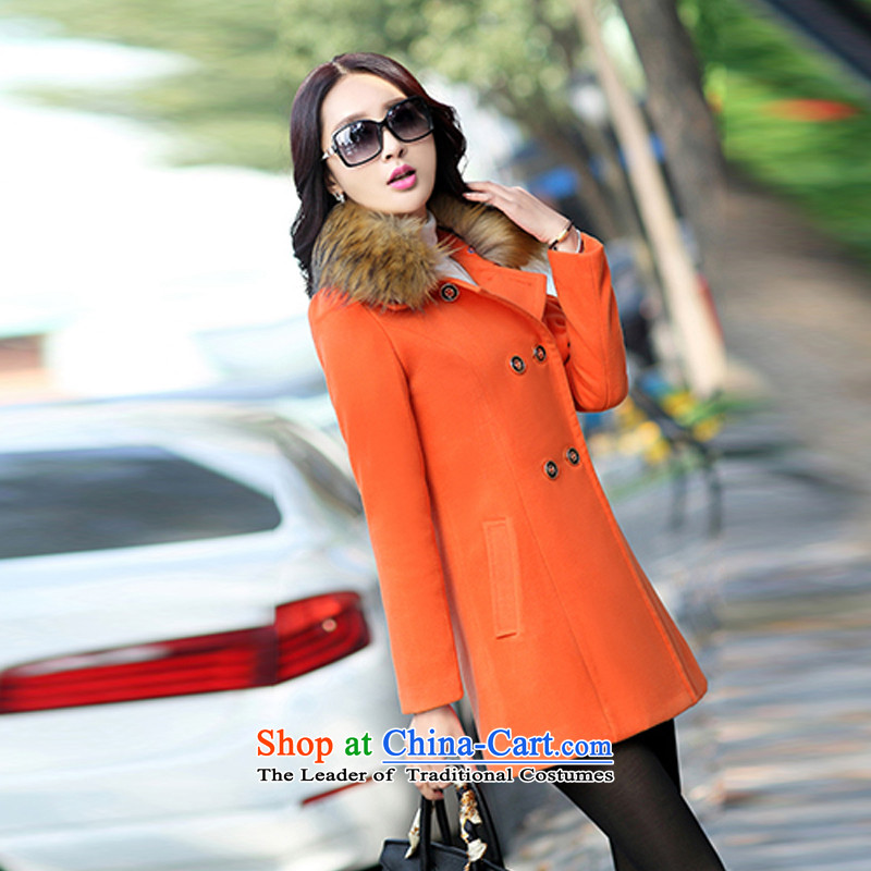 2015 Autumn and winter new relguy female new Korean version in the Sau San stylish cashmere temperament long jacket for larger gross coats female orange 3xl,relguy,,,? Online Shopping