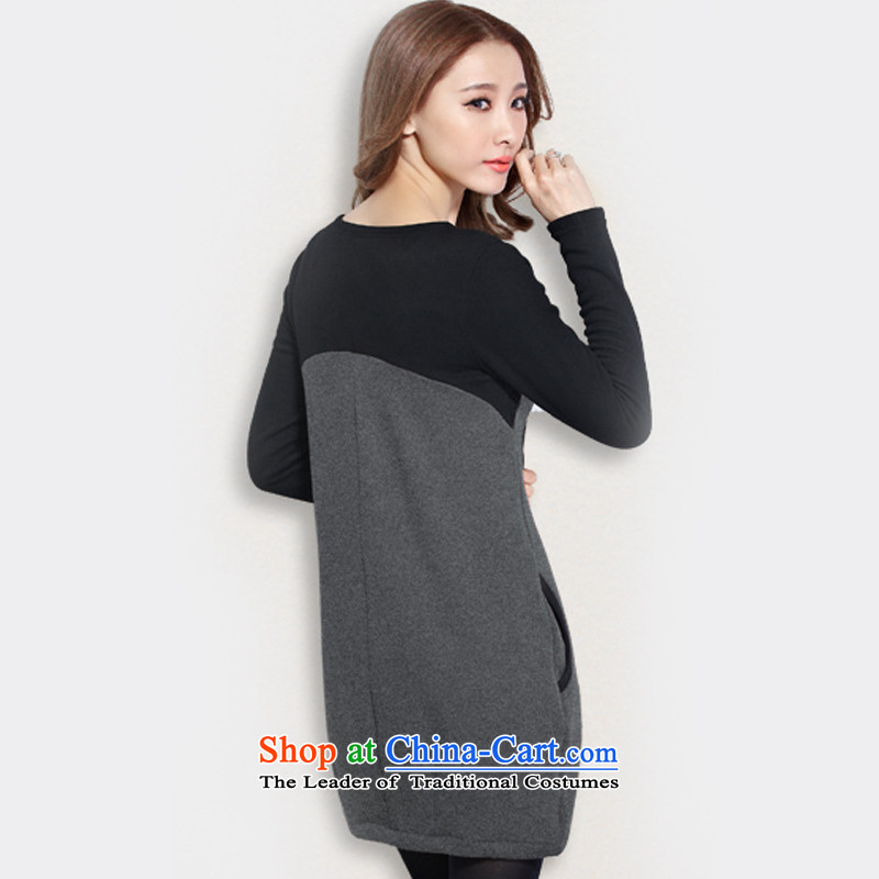 For M- Large 2015 Women's autumn and winter new plus lint-free warm sweater thick mm video forming the thin air collision color stitching leisure long-sleeved dresses Y1178 3XL, gray for M-shopping on the Internet has been pressed.