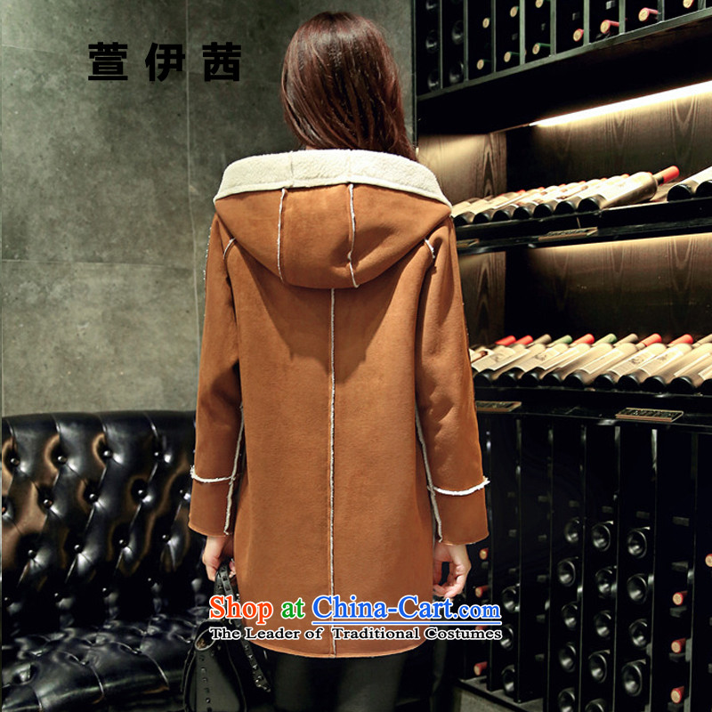 Xuan of sin by 2015 autumn and winter Korean fashion stitching leather jacket, lint-free long Lamb Wool warm-ups leisure cap coats female 6,618 gross? - M  for 110 catties, Xuan, Mrs Rosanna Ure following shopping on the Internet has been pressed.