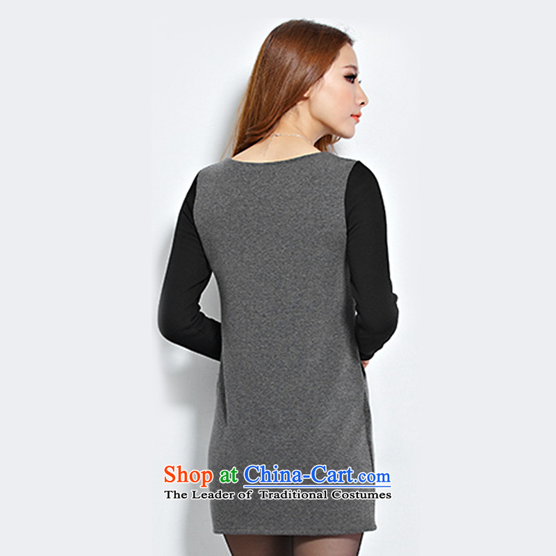 For M- Large 2015 Women's autumn and winter new plus lint-free warm sweater thick mm video forming the thin air collision color stitching leisure long-sleeved dresses Y1176 3XL, gray for M-shopping on the Internet has been pressed.