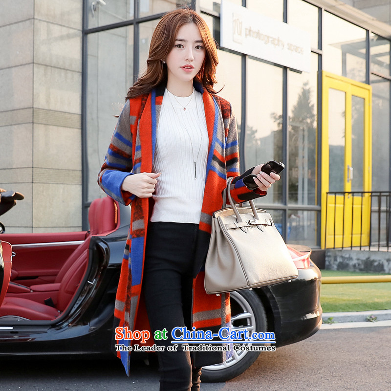 Sin has 2015 winter clothing new Korean citizenry video thin stylish color plane collision minimalist gross jacket female blue lake? grid   , L, sin has shopping on the Internet has been pressed.