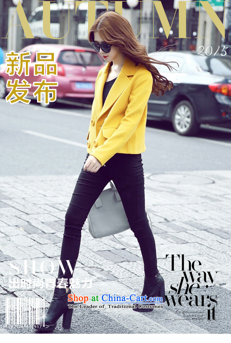 2015 Autumn wind Vera new Korean fashion, double-large lapel a relaxd casual straight hair? Small incense wind jacket, cashmere overcoat female short winter clothing Yellow M picture, prices, brand platters! The elections are supplied in the national character of distribution, so action, buy now enjoy more preferential! As soon as possible.