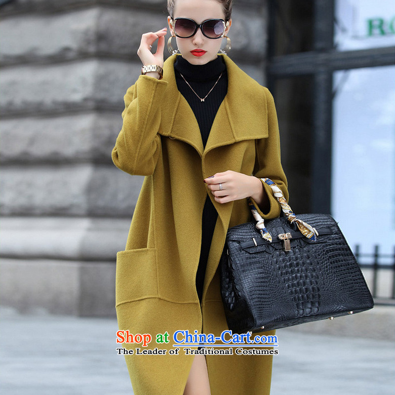 New Korea autumn 1442#2015 version stylish long wool so Sau San jacket female Tseung Kwan Cheuk-yan Yi Huang XL, , , , shopping on the Internet