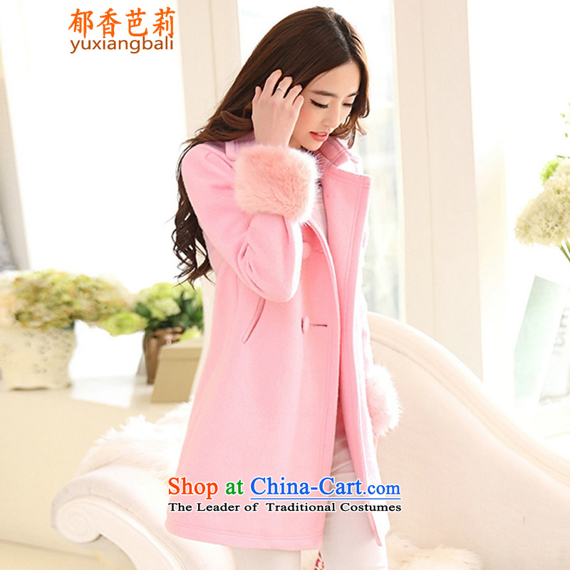 Yu Heung and Li Mao?2015 autumn and winter coats female new women's body in thin graphics decorated Long Hair Girl525pink jacket? M