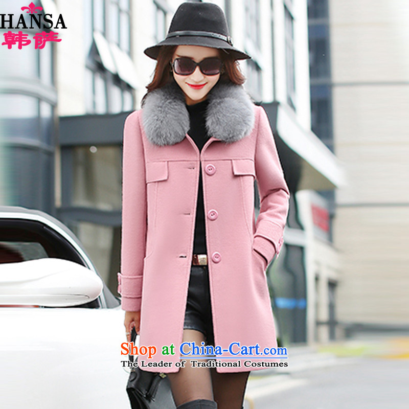 The?2015 autumn and winter won the new Korean version of large numbers of women who are in long wind jacket female Cashmere wool coat female C807? pink?L