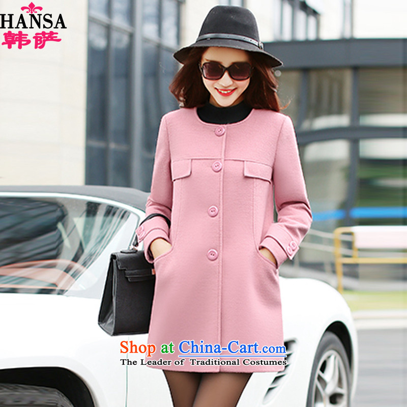 The 2015 autumn and winter won the new Korean version of large numbers of women who are in long wind jacket female Cashmere wool coat female C807? Pink , L, won the , , , shopping on the Internet