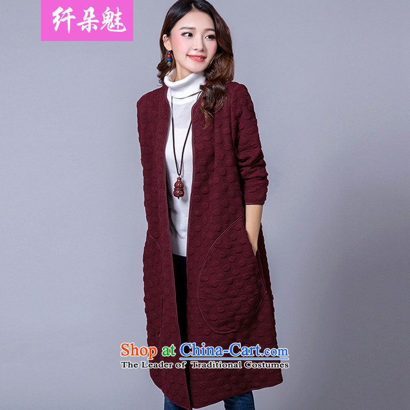 Small Flower of 2015 autumn and winter new larger female retro arts van large long-sleeved jacket in women in loose long _M1034 jacket, wine redL