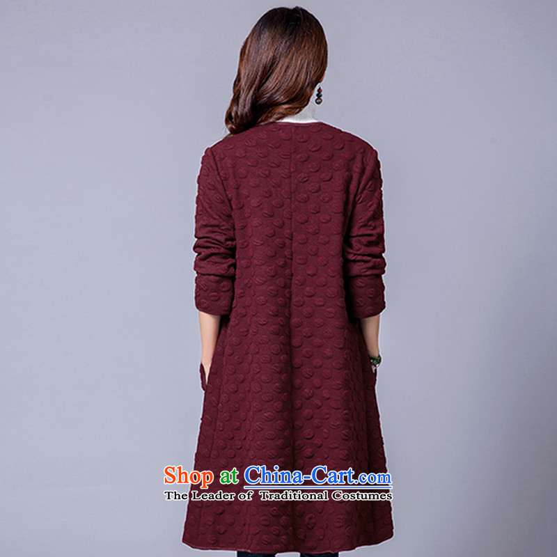 Small Flower of 2015 autumn and winter new larger female retro arts van large long-sleeved jacket in women in loose long jacket, wine red , L, the former Yugoslavia #M1034 flower staff (QIDURMER) , , , shopping on the Internet