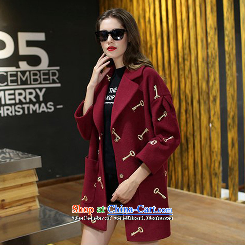 Song Tao large 2015 Women's gross? the new autumn and winter coats thick MM loose embroidery a wool coat to intensify the black C2133 5XL 180-195, Tao song about shopping on the Internet has been pressed.