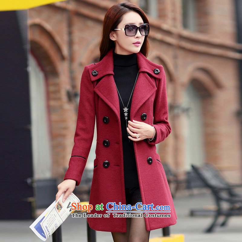 Better, Yi 2015 winter clothing new women's Korea version in the thin long graphics Sau San gross coats female W7437? wine red , L, better Yi, , , , shopping on the Internet