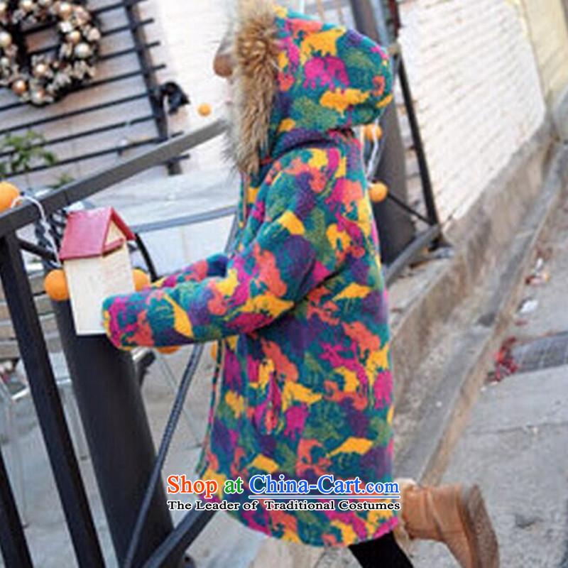 2015 Fall/Winter Collections new Korean version of large numbers of female students with loose cotton waffle thick MM thick, Hin thin cotton coat of Korea in thick sister thick long jacket, map color XL, witch (YOJINJN) , , , shopping on the Internet