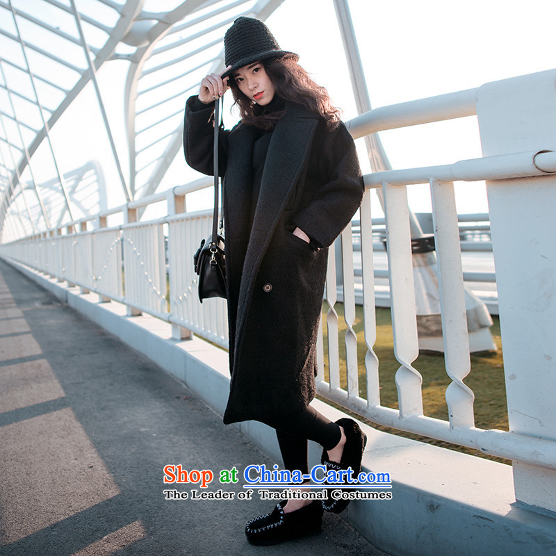 Javier cano2015 autumn and winter load new Korean large loose coat in gross? Long bf wind-thick a wool coat black graphics xl,javier thin cano,,, shopping on the Internet