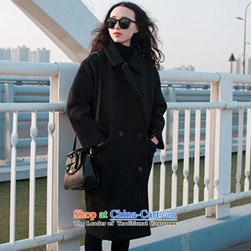 Javier cano2015 autumn and winter load new Korean large loose coat in gross? Long bf wind-thick a wool coat black graphics xl,javier thin cano,,, shopping on the Internet